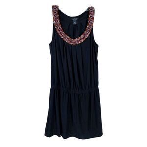 White House Black Market Drop Waist Beaded Neckline Dress. SIZE Small. Black.